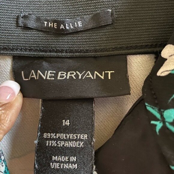 Lane Bryant Womens Floral Wide-Leg Pants Size 14 Black Pink Green Polyester Span - Picture 3 of 6